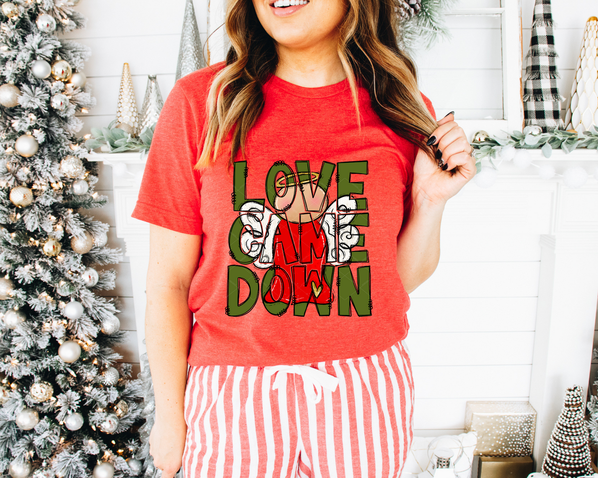 Love Came Down Red Angel (Green Writing) 112390 DTF TRANSFER