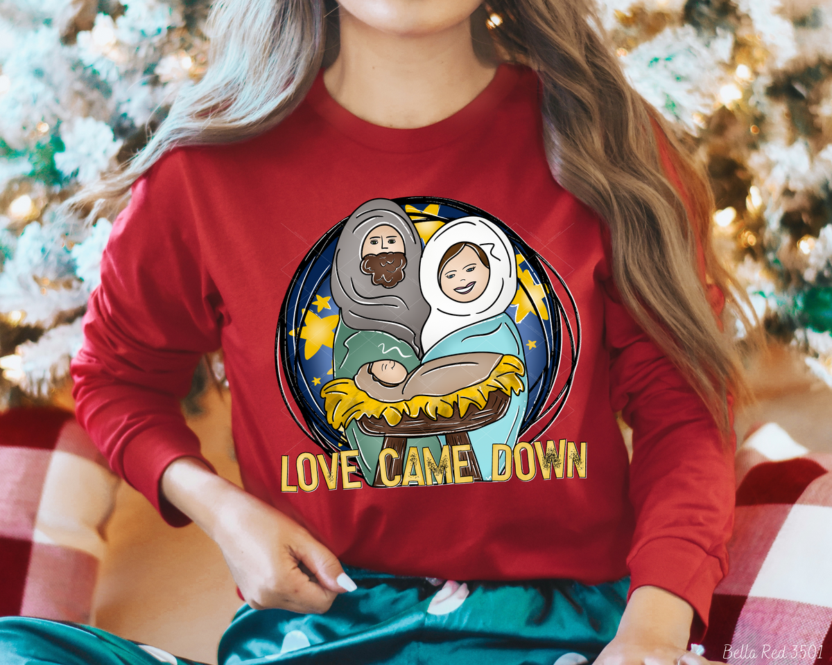Love Came Down Manger (Yellow Writing) 112390 DTF TRANSFER