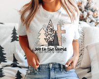 Joy To The World The Lord Is Come Cross Leopard Trees (Black White Writing) 8420 DTF TRANSFER