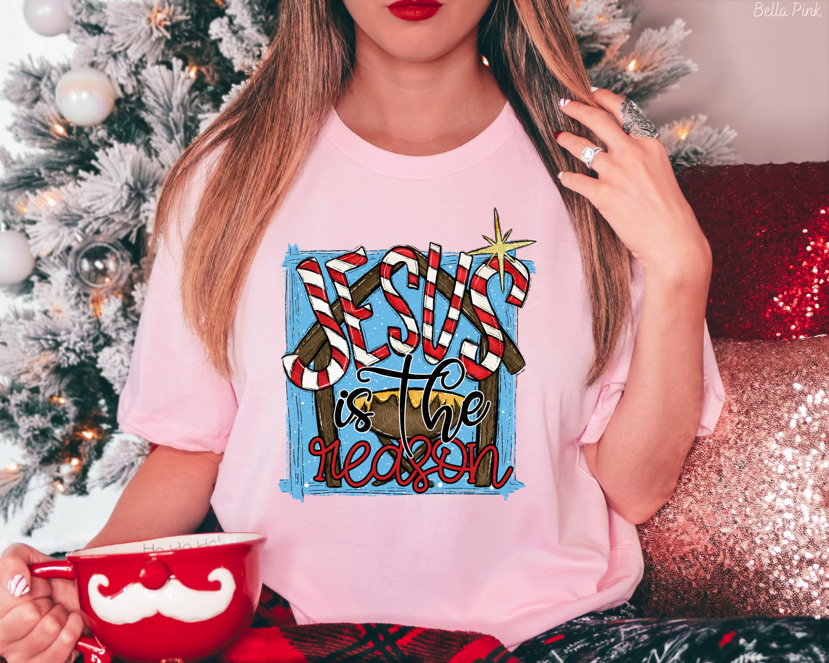 Jesus Is The Reason Manger Gold Star (Black Red White Writing) 112391 DTF TRANSFER