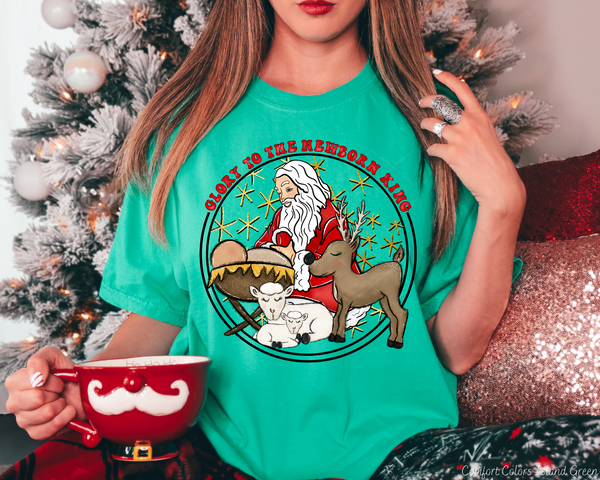 Glory To The Newborn King Santa Reindeer Sheep (Red Writing) 367 DTF TRANSFER