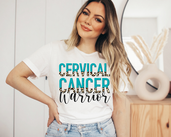 Cervical Cancer Warrior (turquoise and leopard print lettering) 1275 DTF TRANSFER