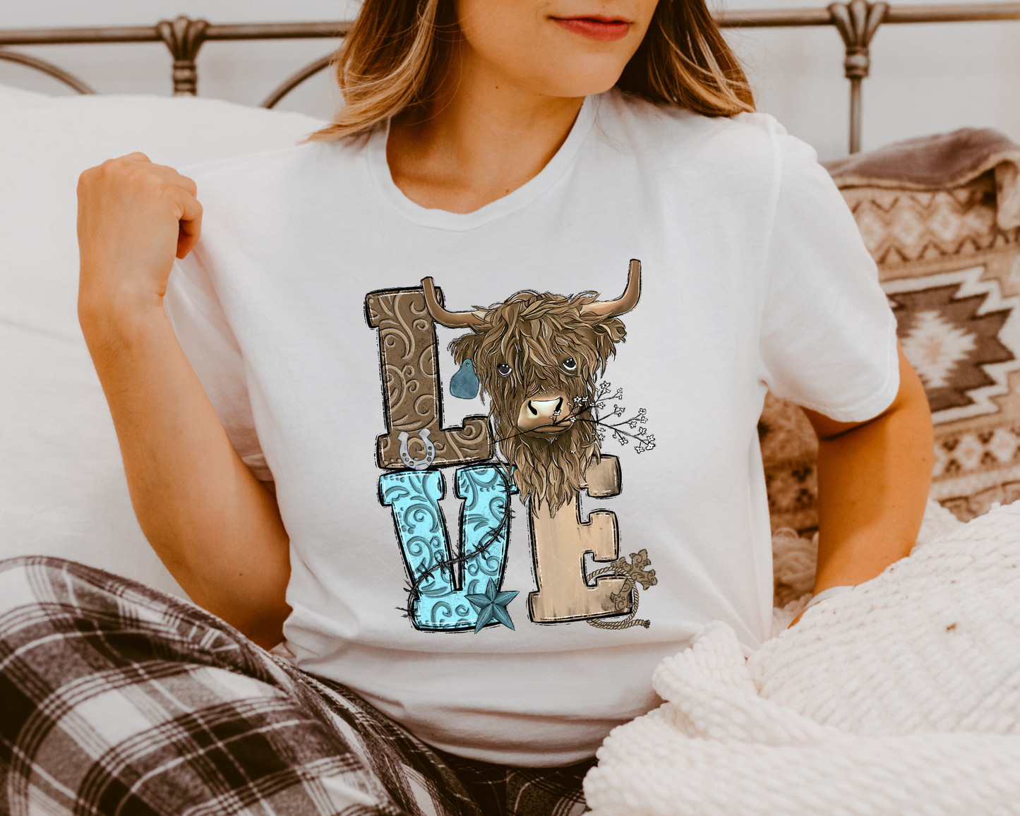 Cow Love Barbwire Cow (Brown Teal Font) 026 DTF TRANSFER