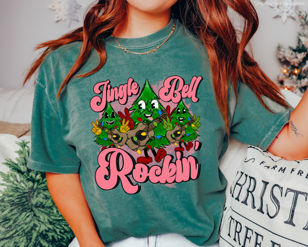 Jingle Bell Rockin' Christmas Trees With Guitar (Pink Font) 1033 DTF TRANSFER