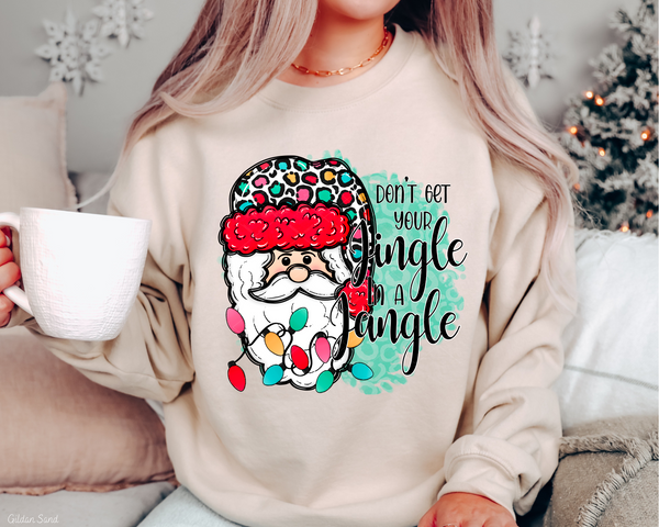 Don't get your jingle in a jangle colorful Santa (Black Font) 1032 DTF TRANSFER