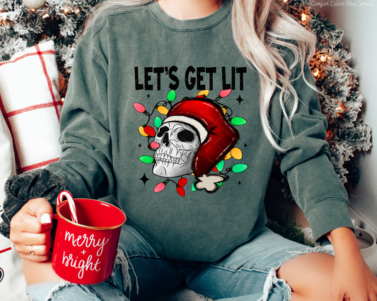 Let's Get Lit Skeleton Christmas Lights (Black Plaid Font) 5124 DTF TRANSFER