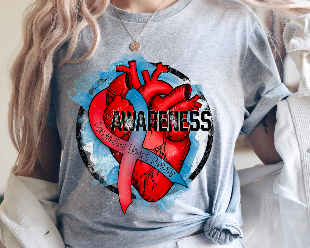 Congenital Heart Disease Awareness (red heart, ribbon, blue background) 8827 DTF Transfer