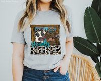Howdy Heifer Cows In Frame Cow Print (Teal Cow Print Font) 5118 DTF TRANSFER