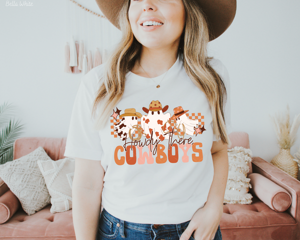 Howdy There Cowboys Ghosts Cowboy Hat (Orange Pink Font) DTF TRANSFER