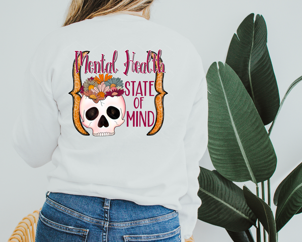 Mental Health State Of Mind Floral Skeleton Head (Pink Font) DTF TRANSFER