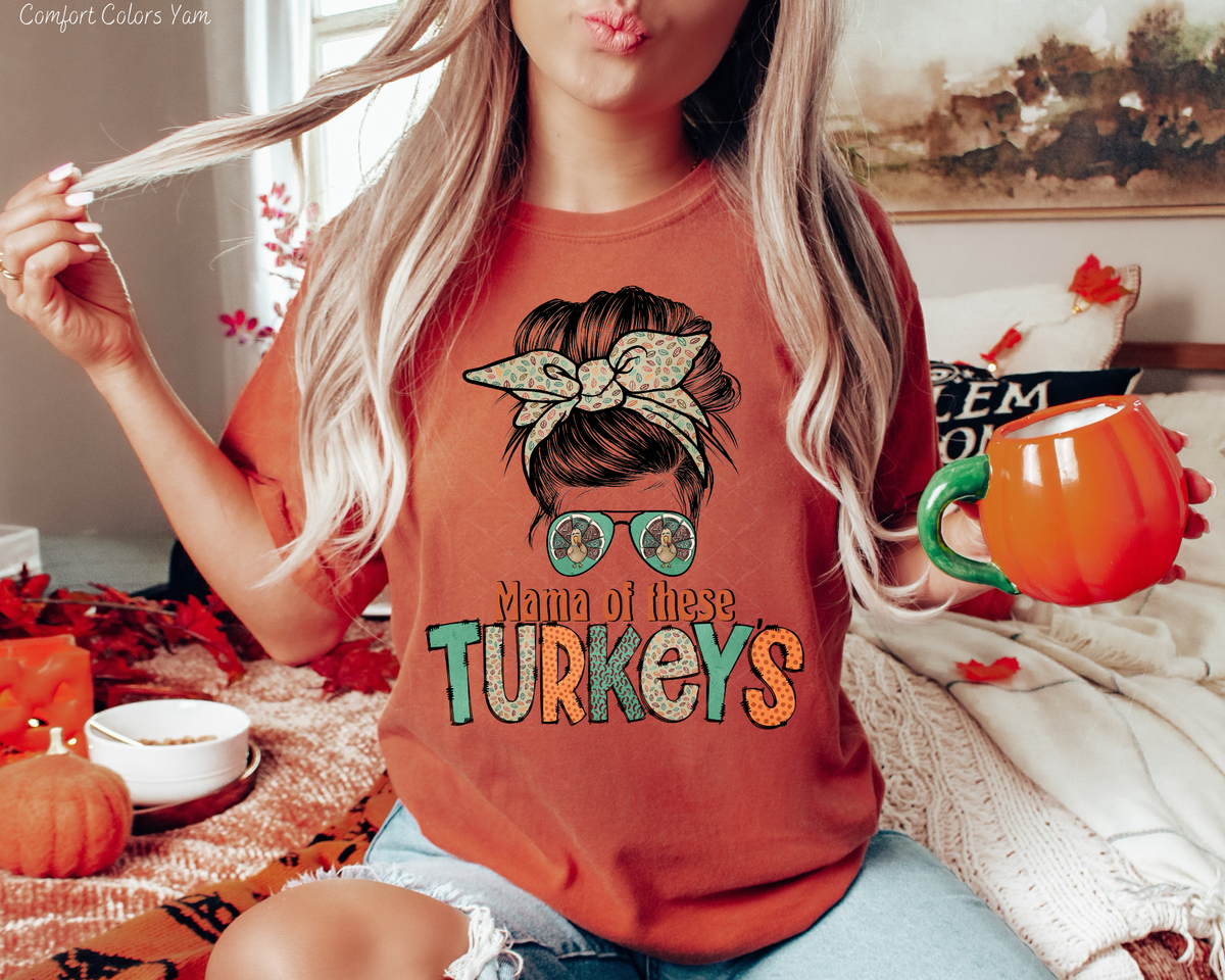 Mama Of These Turkey's Messy Bun (Orange Font) 112461 DTF TRANSFER