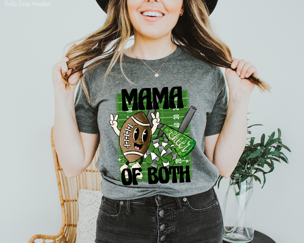 Mama Of Both Smiling Football Green Cheer (Black Font) DTF TRANSFER