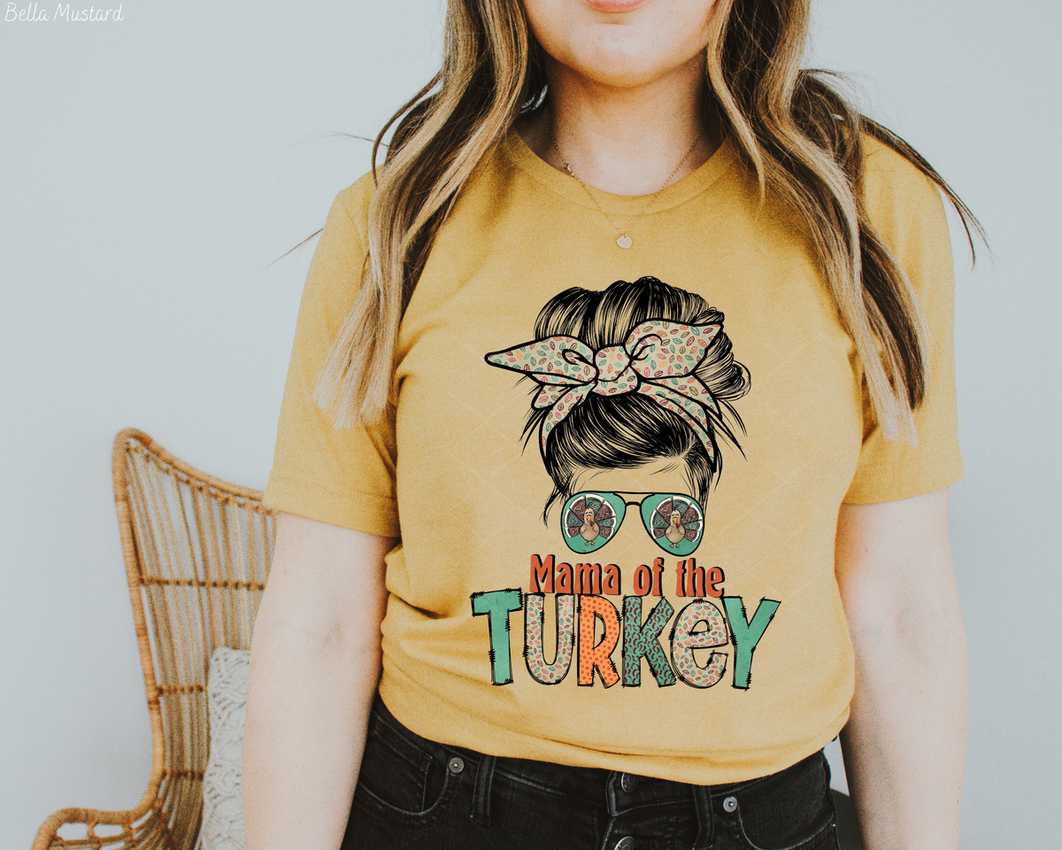 Mama Of The Turkey Messy Bun (Orange Font) 112654 DTF TRANSFER