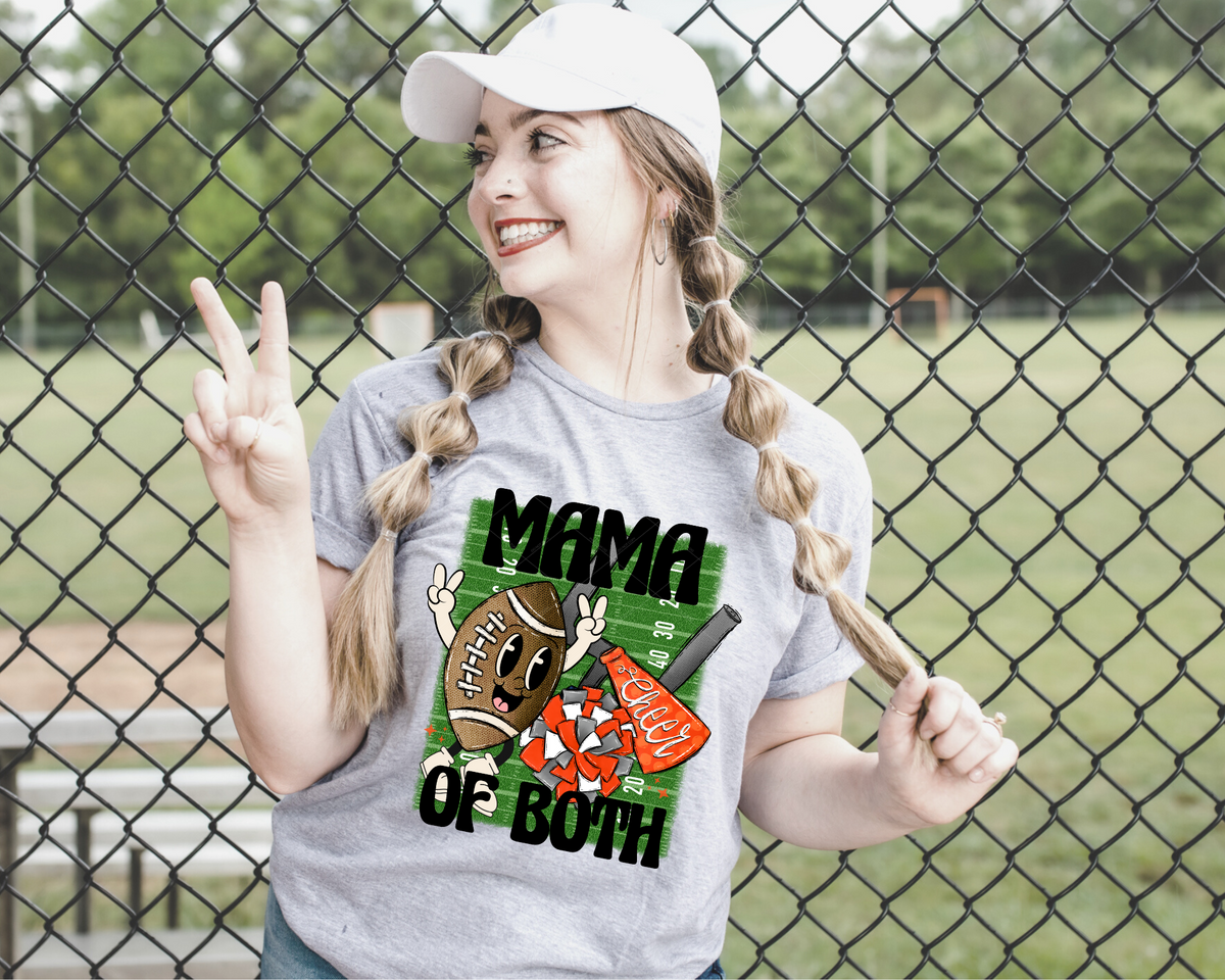 Mama Of Both Smiling Football Orange Cheer (Black Font) 112463 DTF TRANSFER