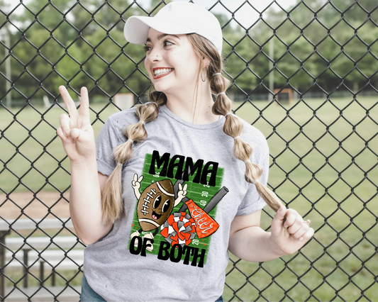 Mama Of Both Smiling Football Orange Cheer (Black Font) DTF TRANSFER