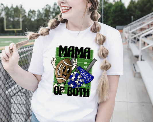 Mama Of Both Smiling Football Blue Cheer (Black Font) DTF TRANSFER