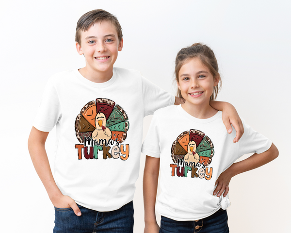 Mama's Turkey GIRL with leopard (Black and Multi Color Font) DTF TRANSFER
