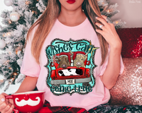 Wishes Can Come True Red Truck Cow Print Cows Santa Hat (Teal Writing) 1057 DTF TRANSFER