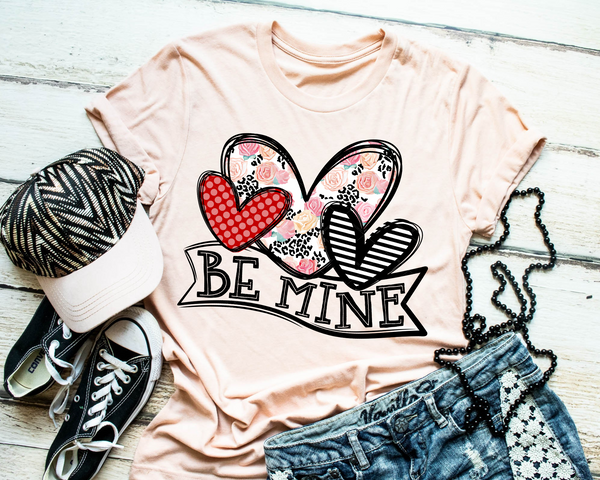 Be Mine 3 Hearts Floral 219 DTF TRANSFER