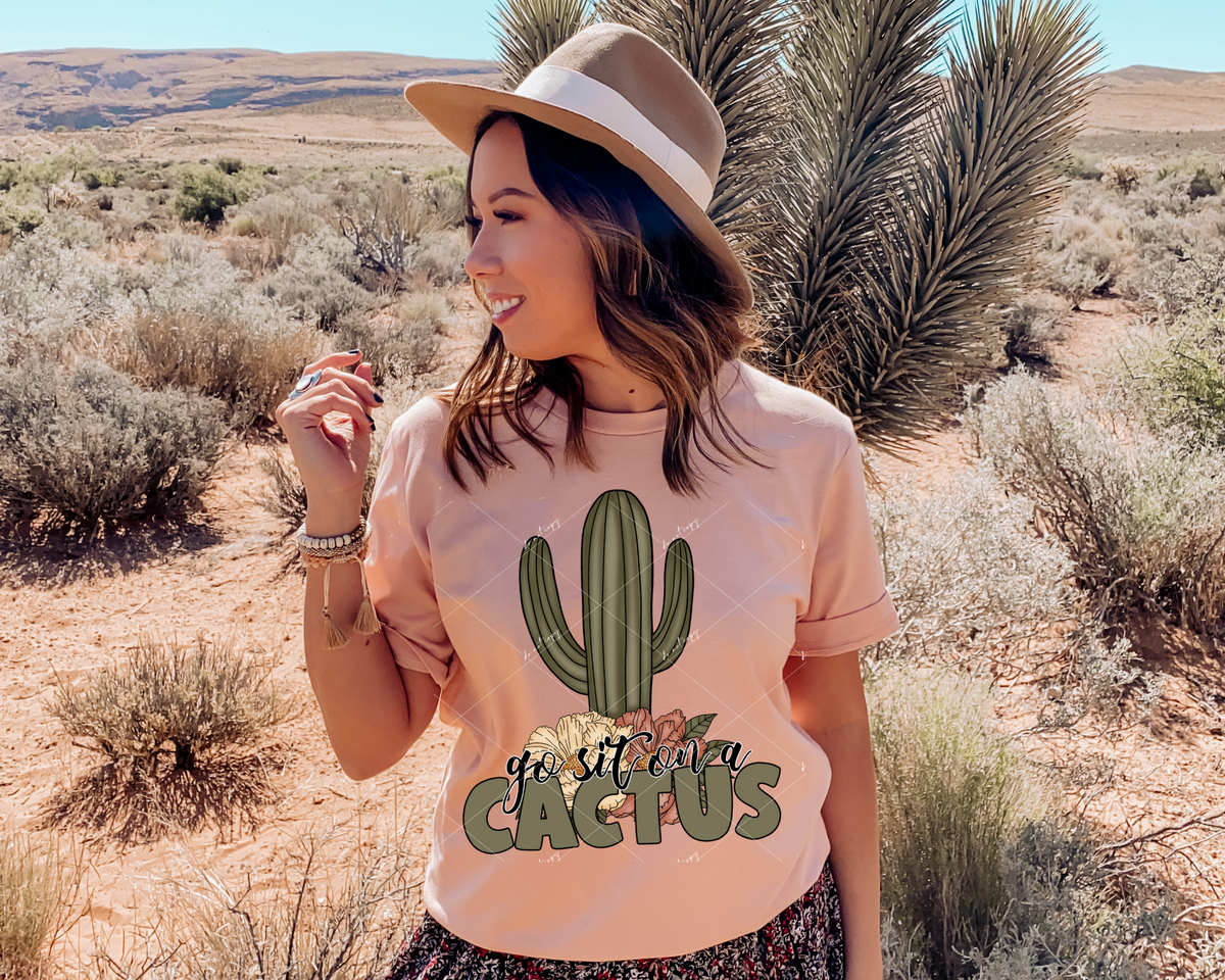 Go Sit On A Cactus (two flowers, sage green, coral and cream colors) 8852 DTF Transfer