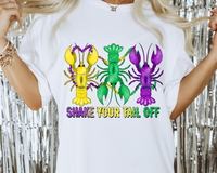 Shake your tail off (mardi gras beads, crawfish, purple, green, yellow) 101  DTF TRANSFER
