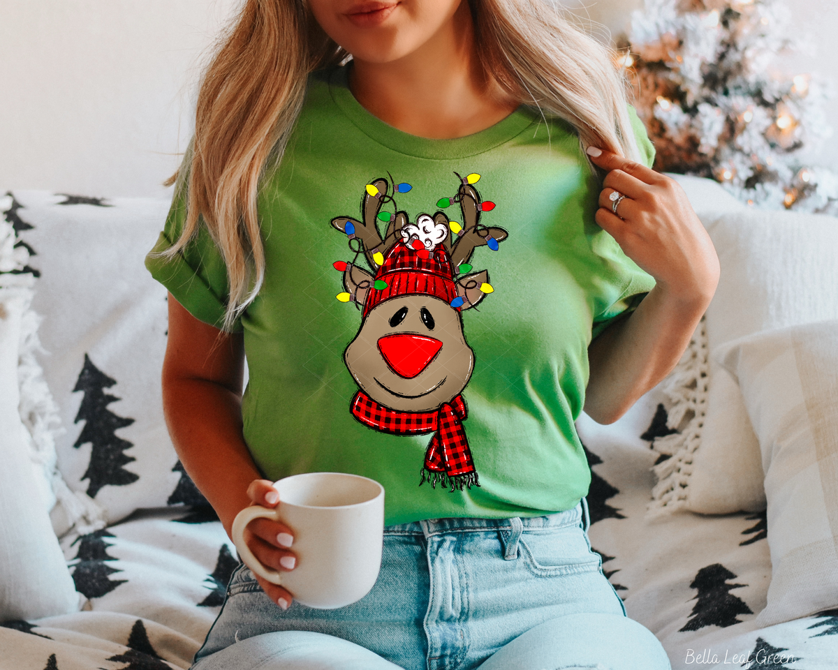 Reindeer With Plaid Hat Christmas Lights (No Font) 112468 DTF TRANSFER