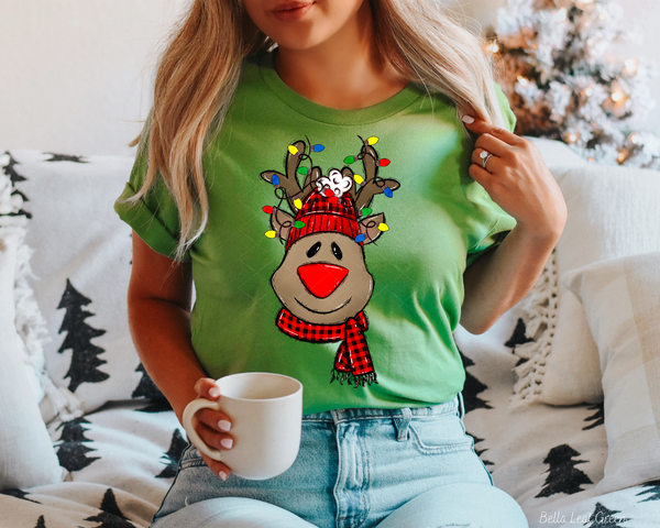 Reindeer With Plaid Hat Christmas Lights (No Font) 112468 DTF TRANSFER