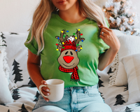 Reindeer With Plaid Hat Christmas Lights (No Font) DTF TRANSFER