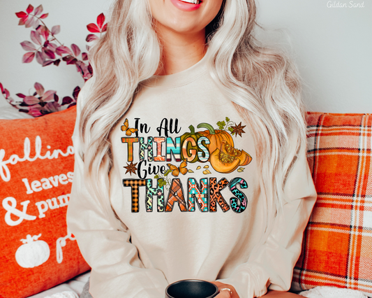 In All Things Give Thanks Pumpkins Butterfly (Multi Color Writing) 155 DTF TRANSFER