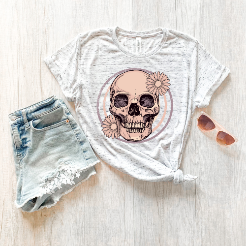 Skull and Peach Flowers (pocket) DTF TRANSFER