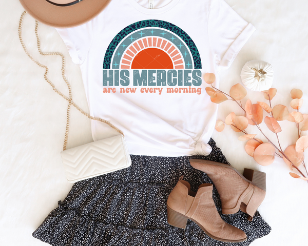 His Mercies Are New Every Morning (rainbow, turquoise and orange colors, distressed, leopard) 1281 DTF TRANSFER