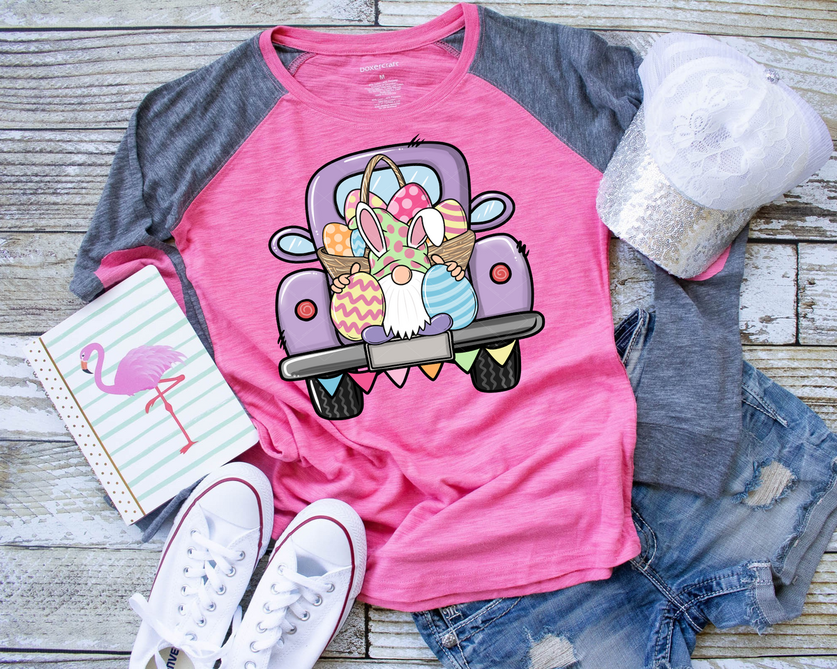 Gnome Easter Bunny Purple Truck No Font 327 DTF TRANSFER