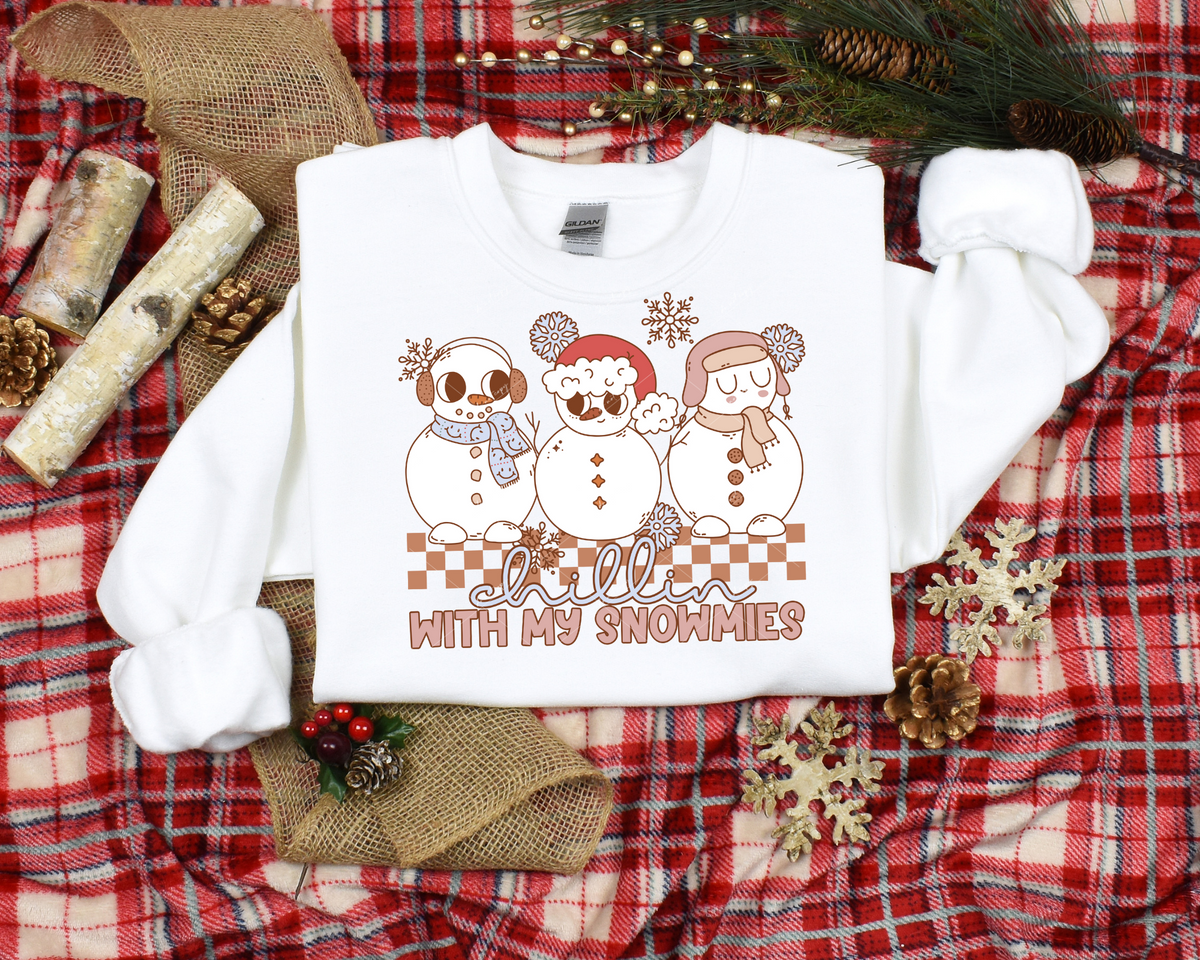 Chillin with my snowmies (three snowmen, earth tones) 8624 DTF TRANSFER