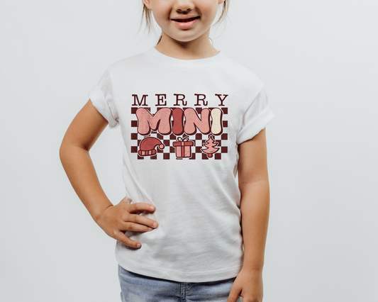 Merry Mini Retro Checkered Retro Santa Christmas Tree Gift DTF TRANSFER