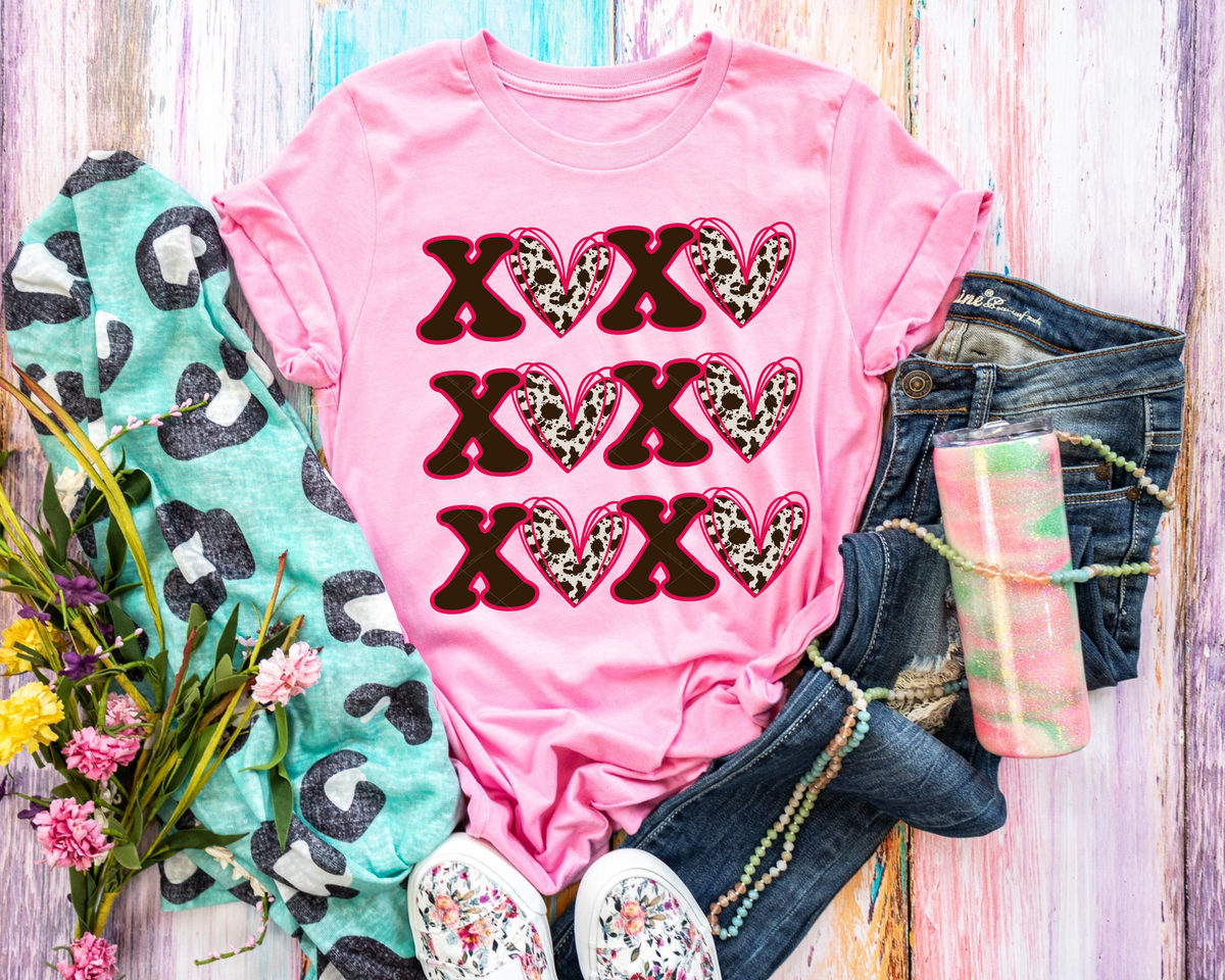 XOXO Cow Print Hearts 68759 DTF TRANSFER
