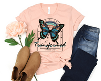 Transformed By Gods Love (butterfly teal, blues, framed background) 1284 DTF TRANSFER