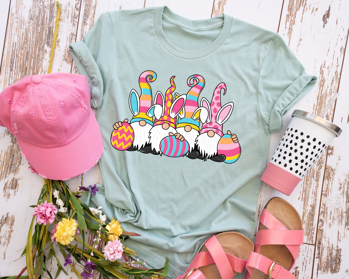 4 Gnomes Easter Eggs No Font chevron and polkadots 323 DTF TRANSFER