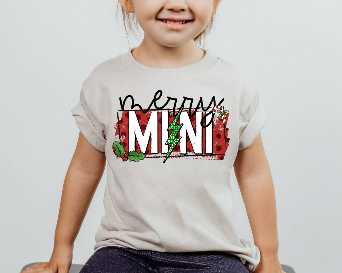 Merry Mini Green Lighting Bolt Holly Candy Cane Christmas 112300 DTF TRANSFER