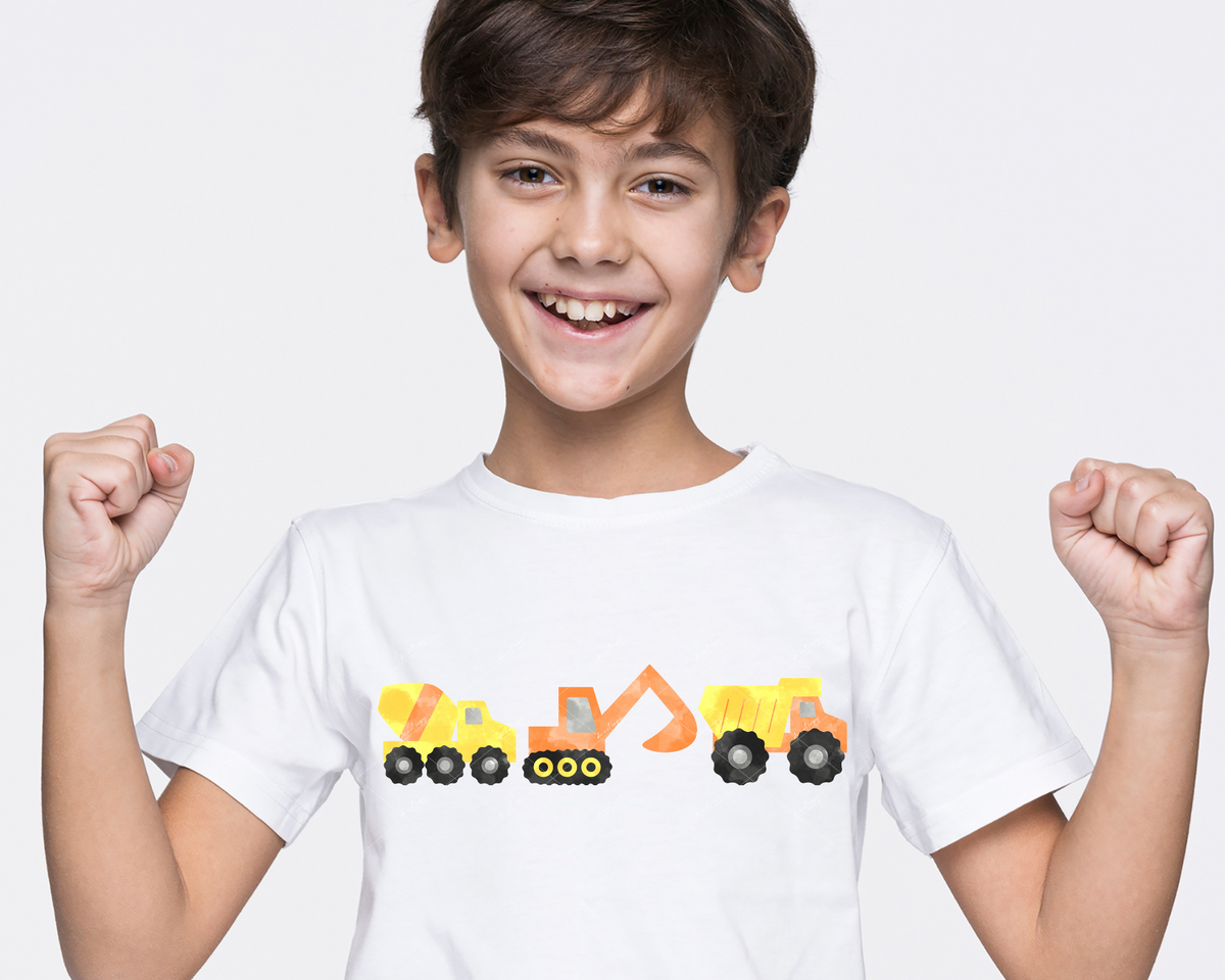 Construction truck trio , bright yellow and orange colors 1290 DTF TRANSFER