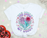 You Stole My Heart (skeleton chest, red rose, hearts and stars, teal, pink and purple ombre) DTF TRANSFER