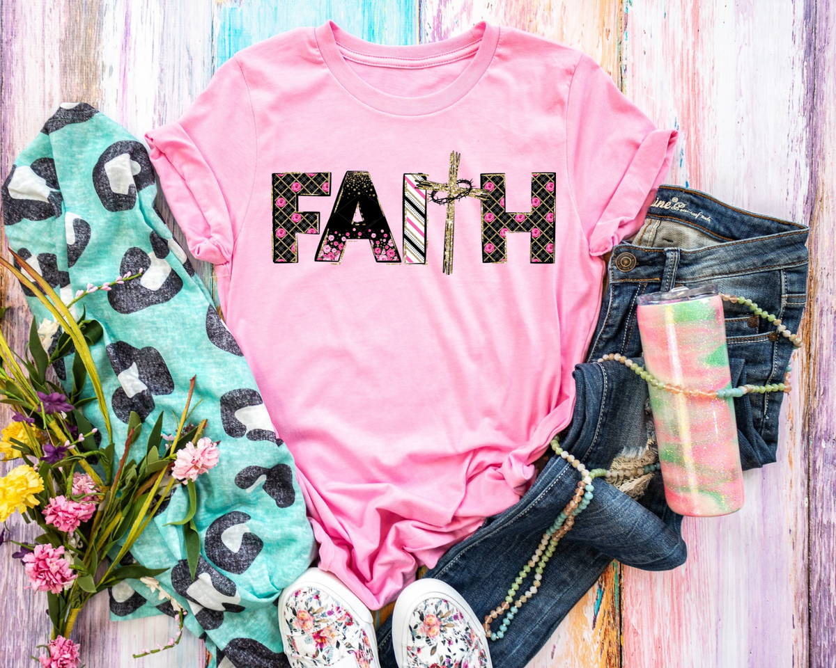 Faith Cross Black Floral 112568 DTF TRANSFER