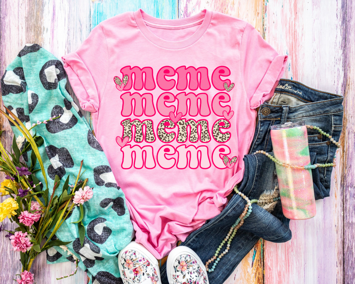 Meme Stacked Valentines Pink Leopard 305 DTF TRANSFER