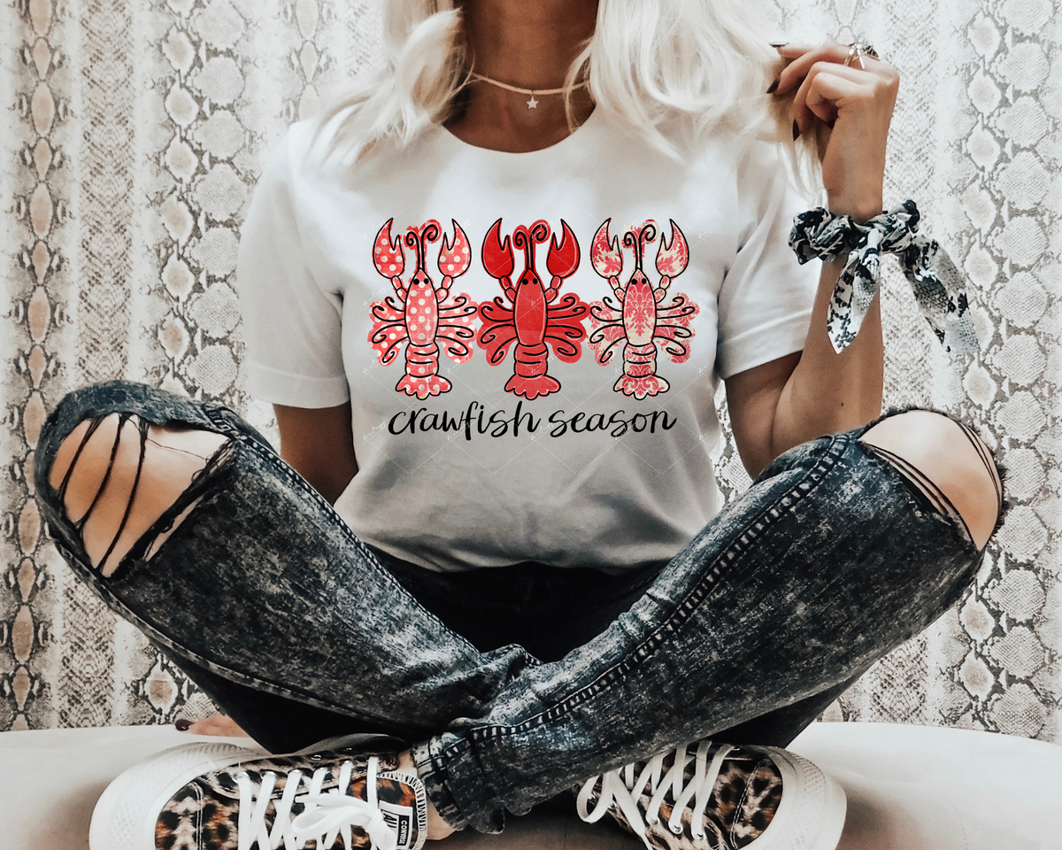 Crawfish season (three crawfish, red, three designs) 1301 DTF TRANSFER