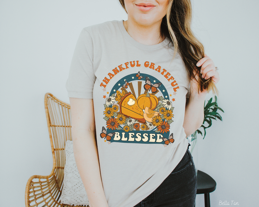 Thank Grateful Blessed Pumpkin Floral (Orange Font) DTF TRANSFER