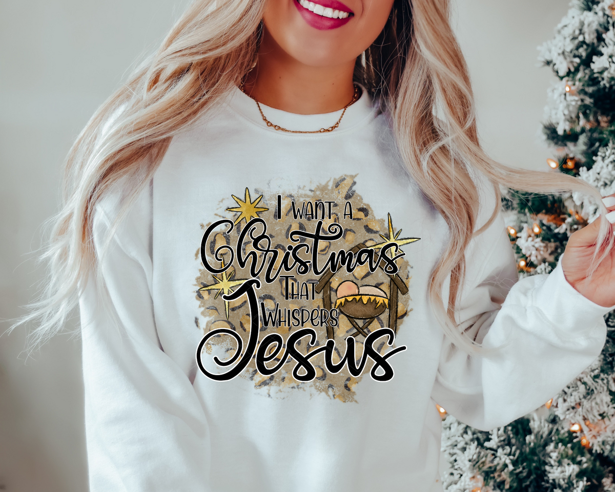 I want a Christmas That Whispers Jesus Leopard (Black Font) 68775 DTF TRANSFER