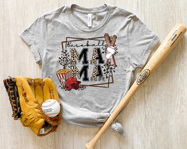 Baseball Mama (baseball elements, leopard print, square frame) 8903 DTF Transfer