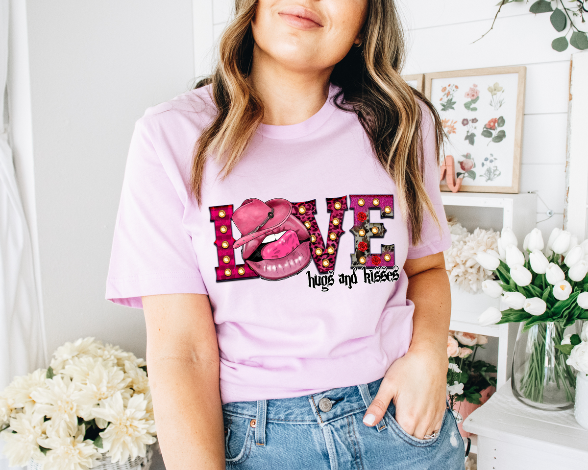 Love Hugs And Kisses Cowboy Hat Lips Hot Pink 112636 DTF TRANSFER