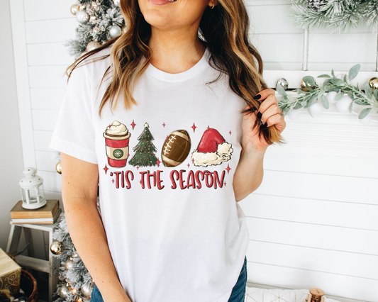 Tis The Season Coffee Cup Tree Football Santa Hat 8779 DTF TRANSFER