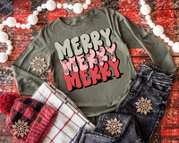 Merry Merry Merry Green Pink Red Retro Christmas 8517 DTF TRANSFER