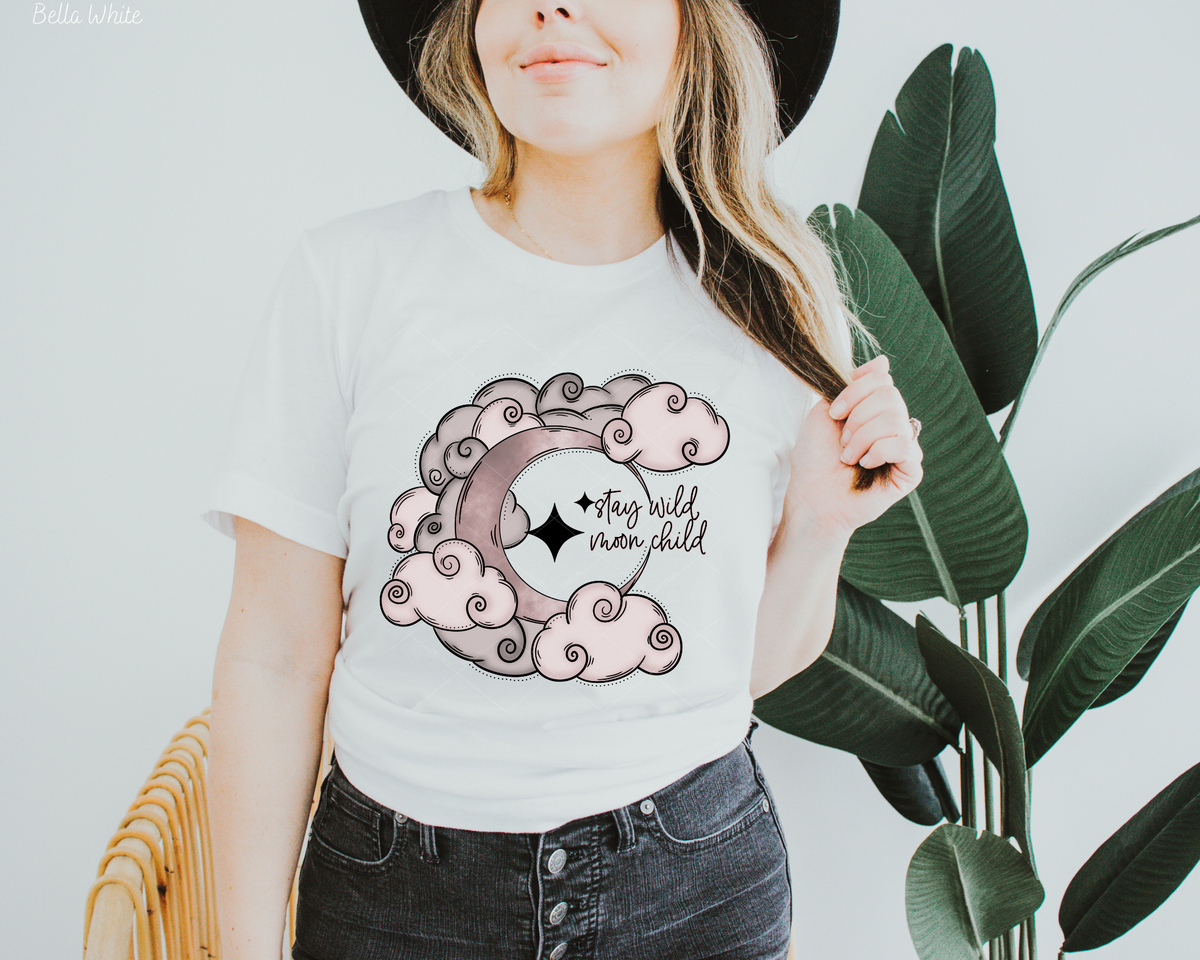 Stay Wild Moon Child Moon Pink Clouds (Black Font) 112503 DTF TRANSFER